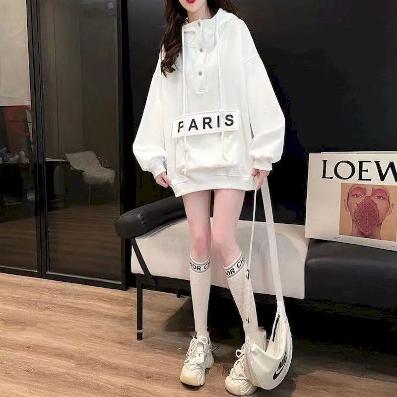 Women Spring-Autumn Thin Paris Hoodie Pullover