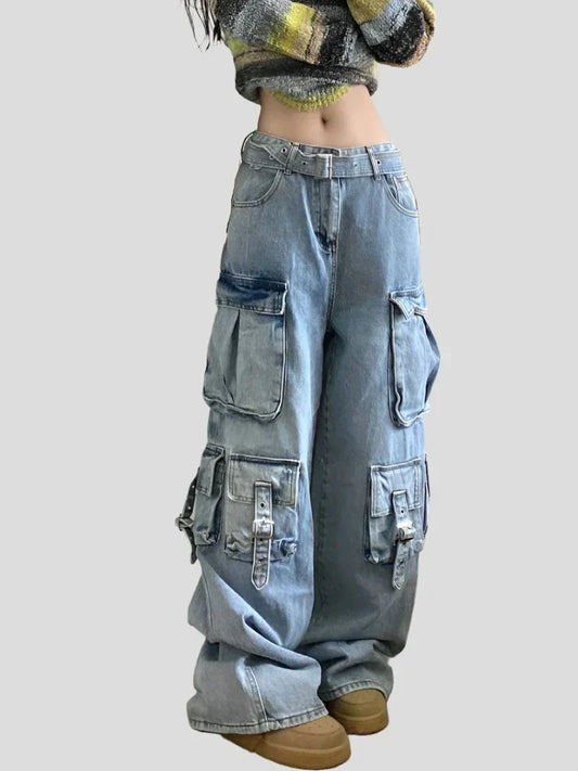 Cargo Jeans - Multi-Pocket Wide Leg Pants