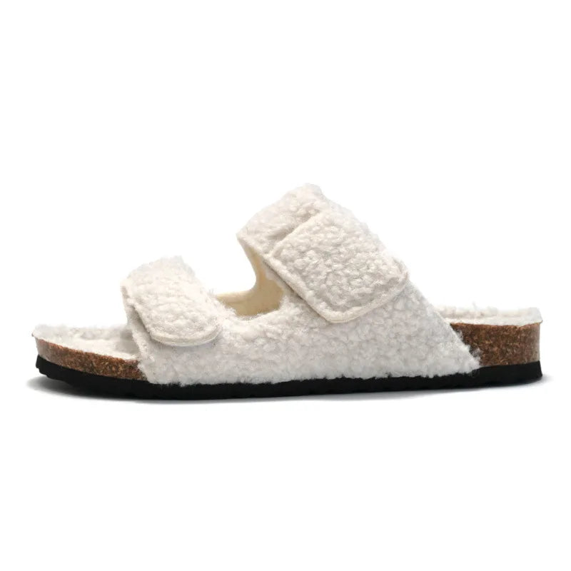 Cork Sole Slippers for Women with Furry Lining