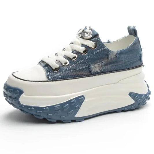 Denim Platform Sneakers with Bling - 6cm Height Women's