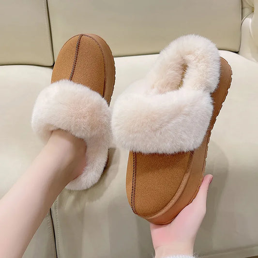 Winter Warmth Plush Platform Slippers for Women