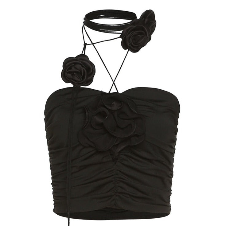 KANNA HALTER TOP DECORATED with FLOWERS