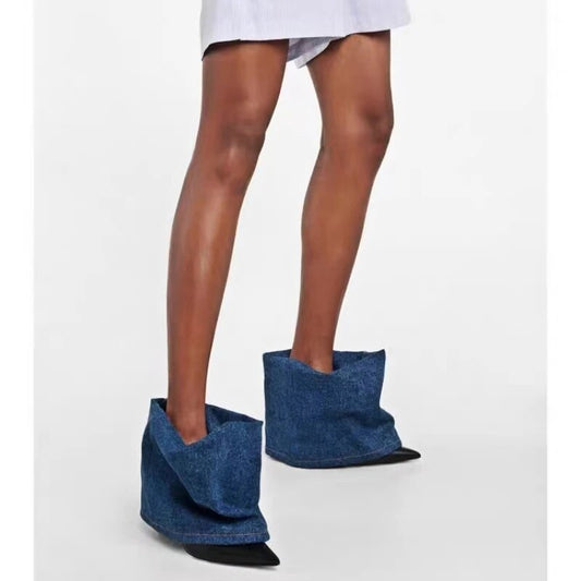 Loewe Inspired Denim Ankle Boots