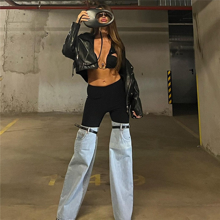 SACHIE KNEES WAIST FLARED DENIM PANTS