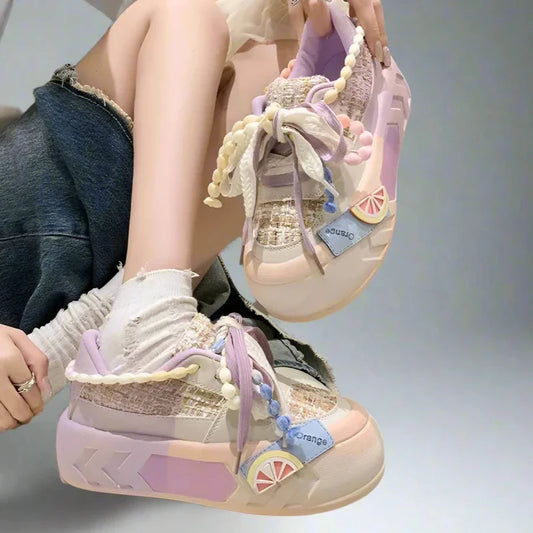 Cute Platform Round Toe Sneakers for Teens