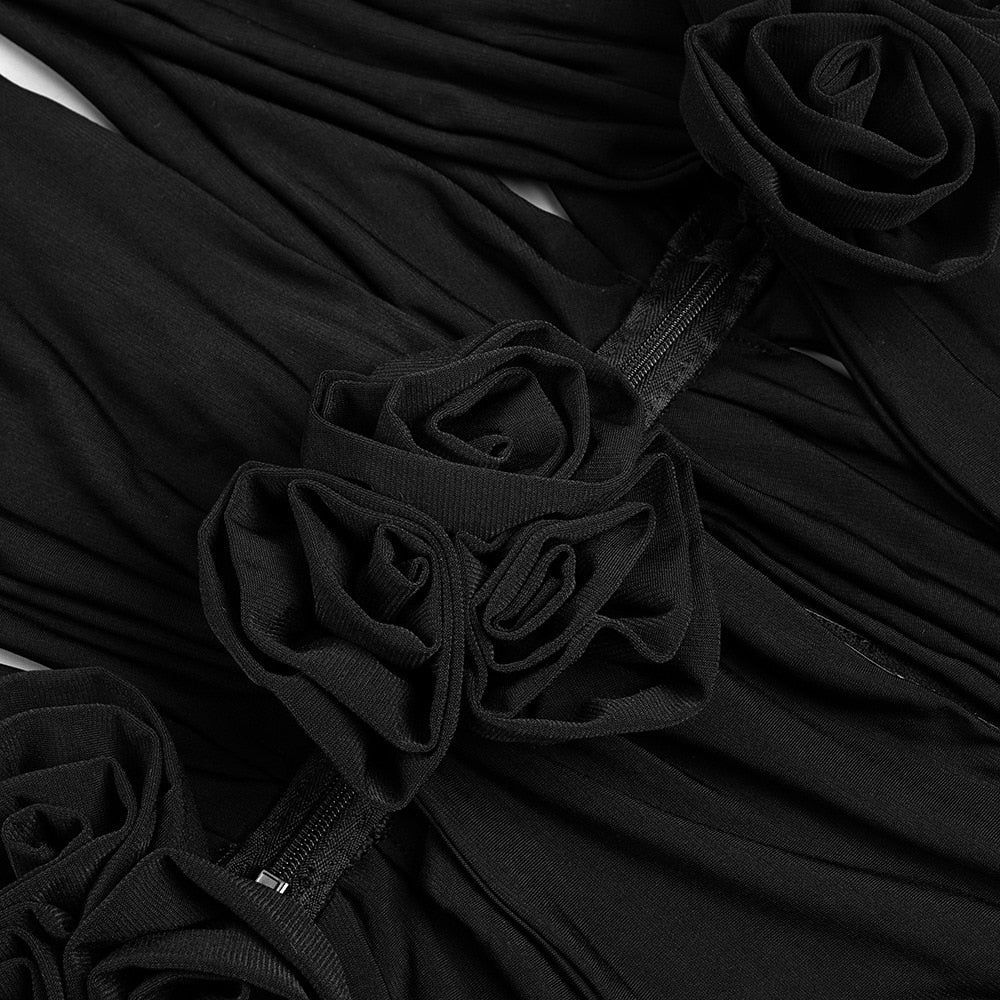 HANAE BLACK CUT OUT TOP and FLARED PANTS with ROSE BOWS SET