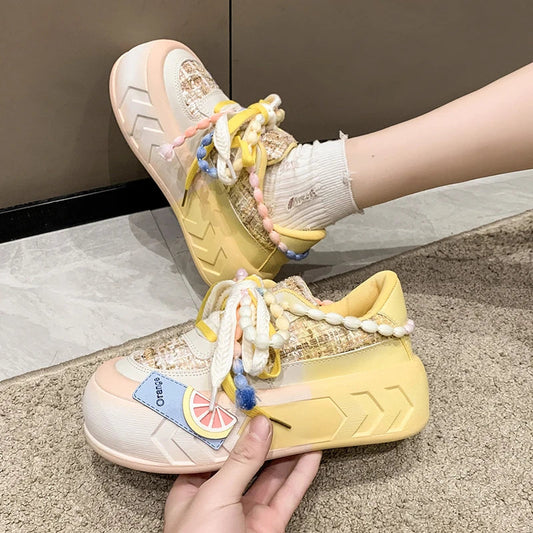 Cute Platform Round Toe Sneakers for Teens