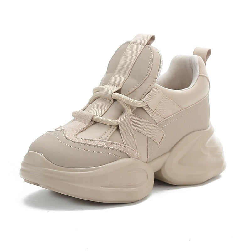 Women's  8cm Leather Air Mesh Platform Sneakers