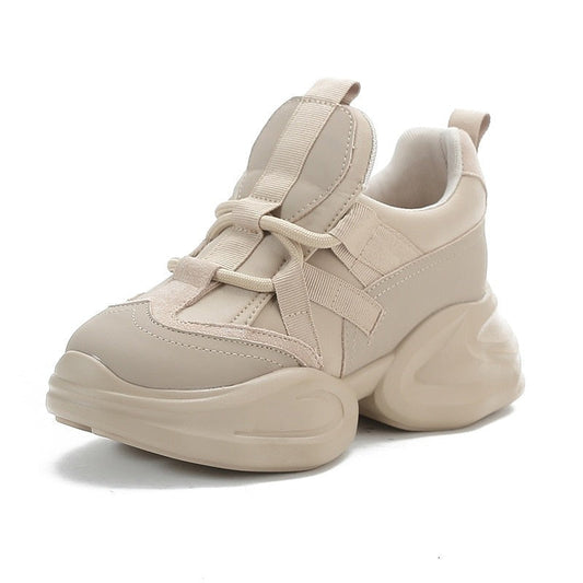 Women's  8cm Leather Air Mesh Platform Sneakers