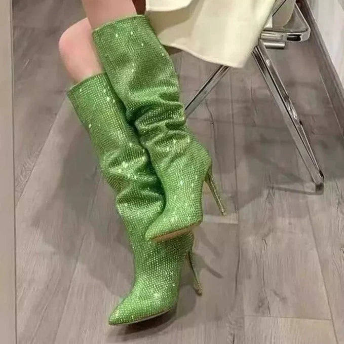 Holly Crystal- Embellished Knee  Boots