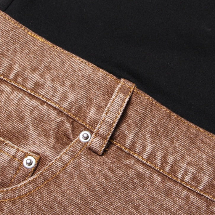 SACHIE KNEES WAIST FLARED DENIM PANTS