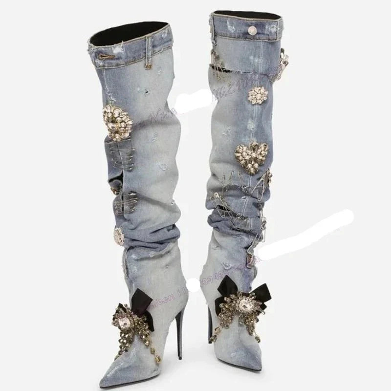 Patchwork Denim Boots Inspired By Dolce & Gabbana
