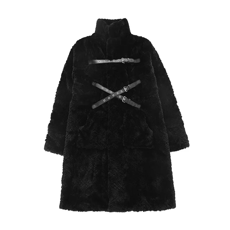 Punk Style Winter Women's Long Black Faux Fur Coat