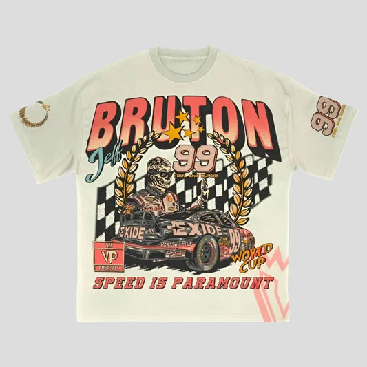 Jeff Bruton 99 Racing Tee: World Cup Speed is Paramount Oversized T-Shirt