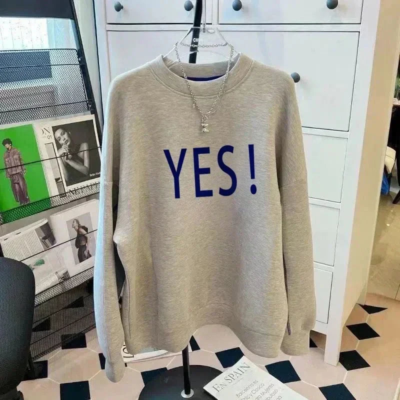 Letter Print Cotton Pullover Sweater for Women