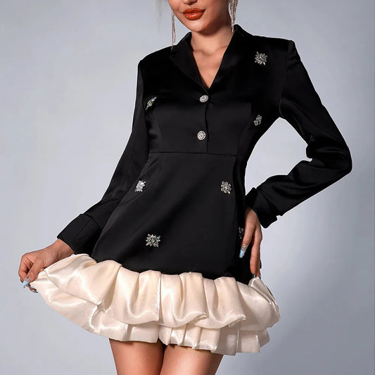 RUFFLE HEM BLACK MINI DRESS
