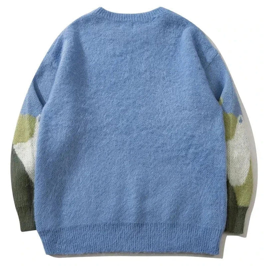 Men's Oversized Knitted Sweater with Cat Graphic