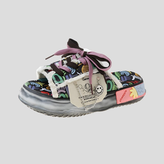 Graffiti Strap Home Platform Slippers