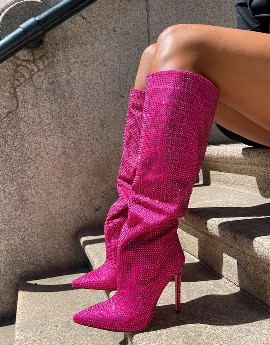 Hot Pink Rhinestone Boots