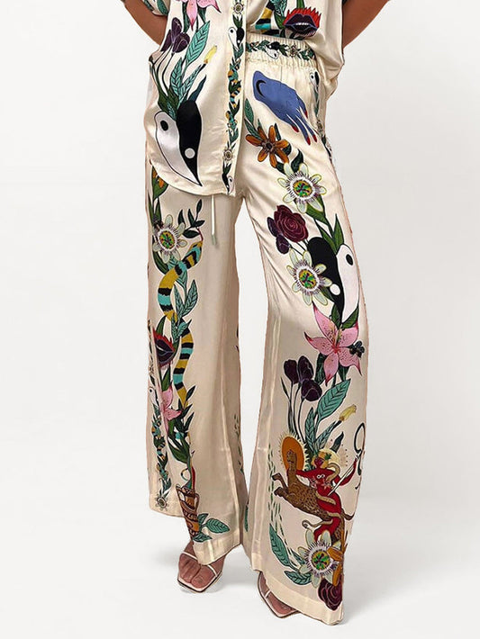 Satin Oversized Pants with Sophisticated Print