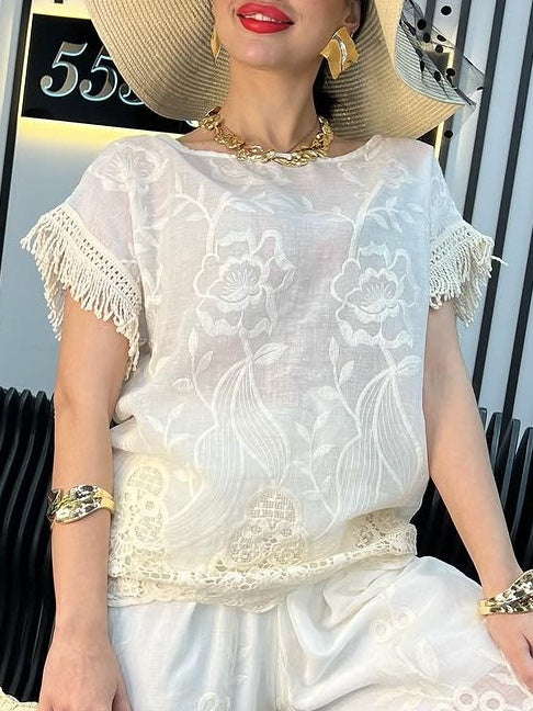Lace Crew Neck Floral Top