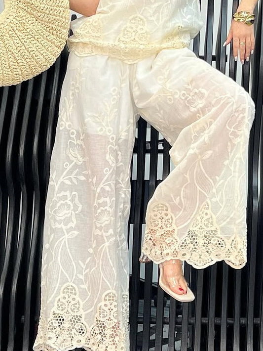 Lace Crew Neck Floral Pants