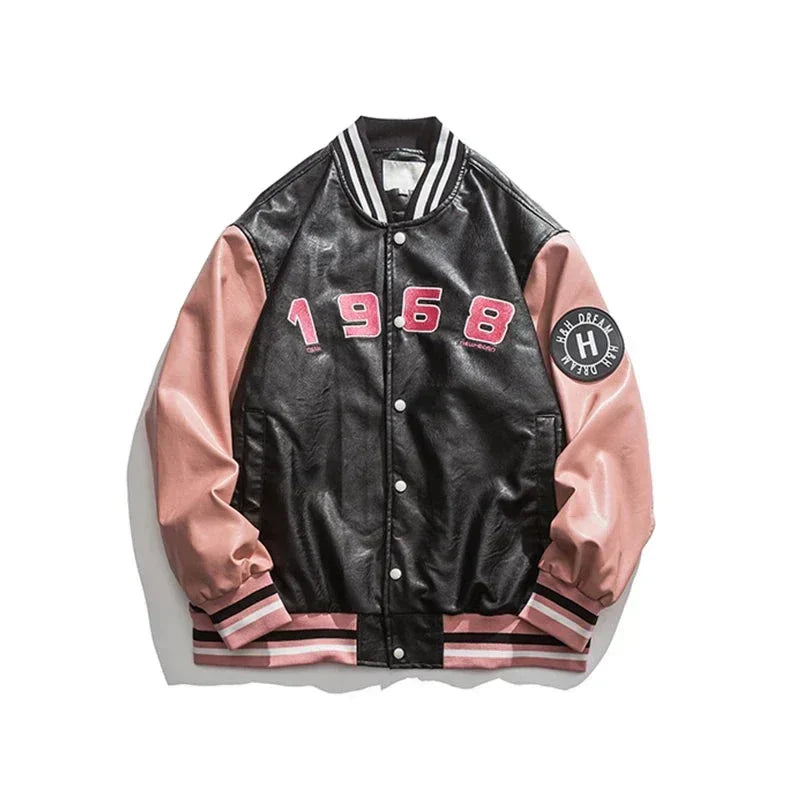 Embroidered PU Leather Baseball Bomber Jacket for Men