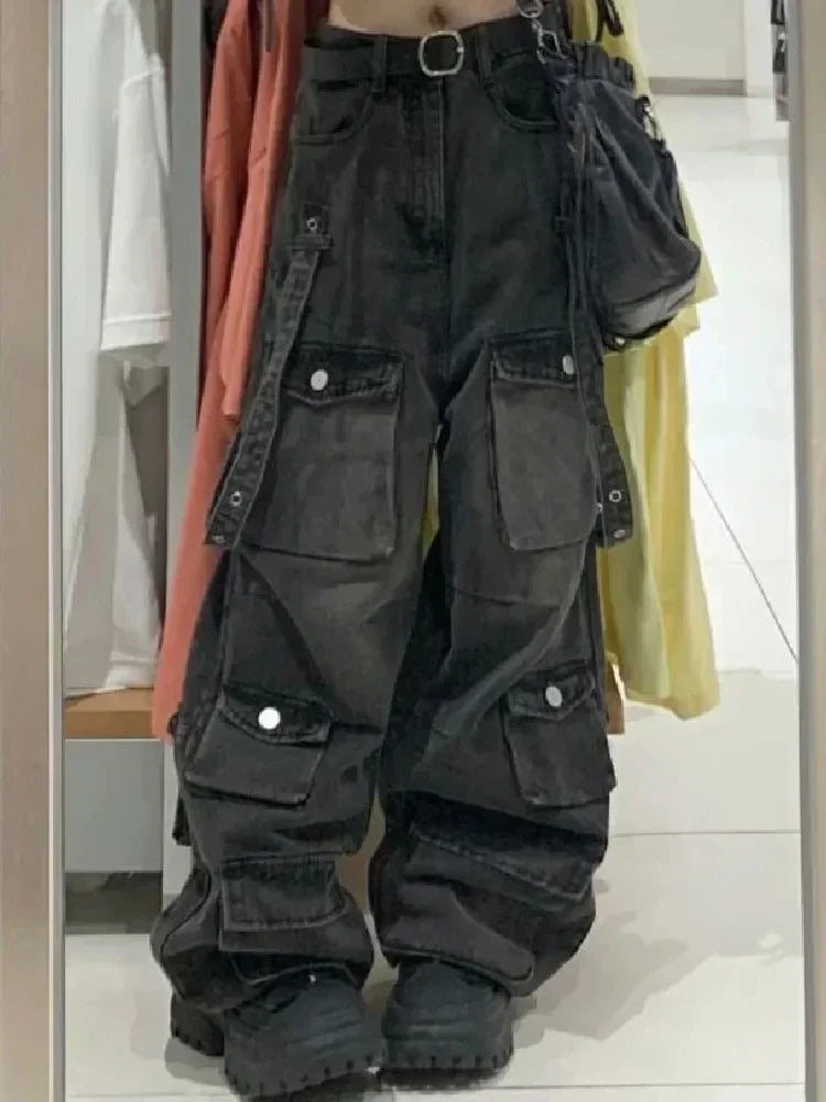 Emo Black Cargo Jeans for Women
