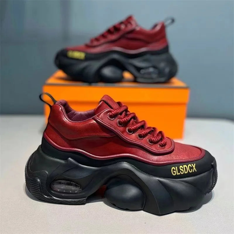 Microfiber Leather Upper Increased Platform Stylish Sneakers