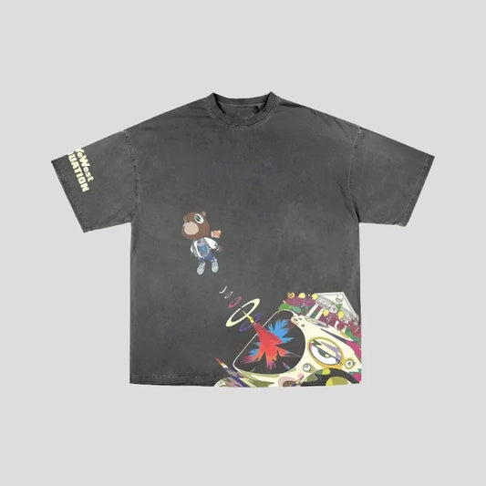 Washed Black T Shirt - Urban Kanye West Graduation Style
