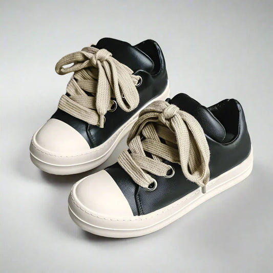 Unisex Black Low Top Chunky Sneakers - Fashion Vulcanized Shoes