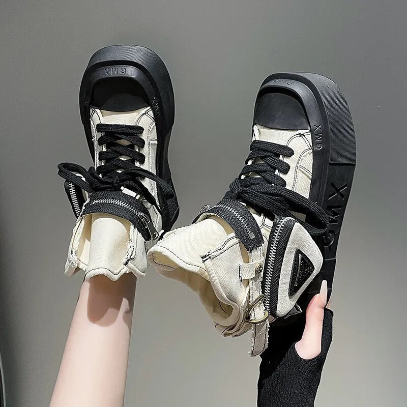 Women's Punk Gothic Denim Canvas Platform Ankle Boots