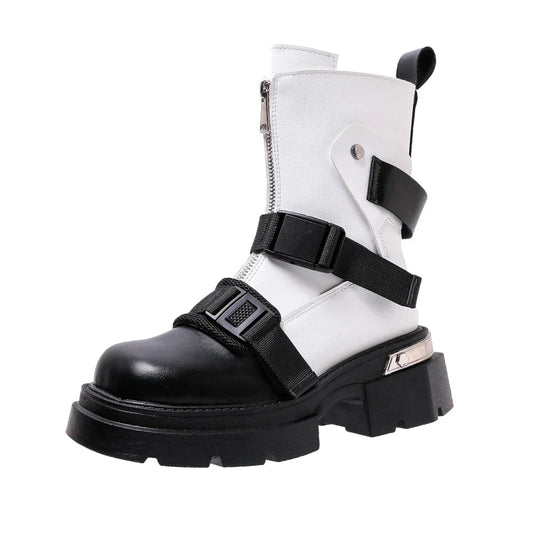 Chunky Platform Ankle Boots Trendy Belt Buckle Accent