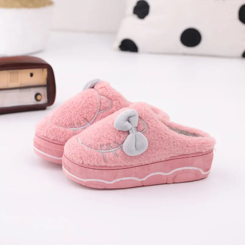 Winter Indoor Fur Platform Bowknot Slippers for Women