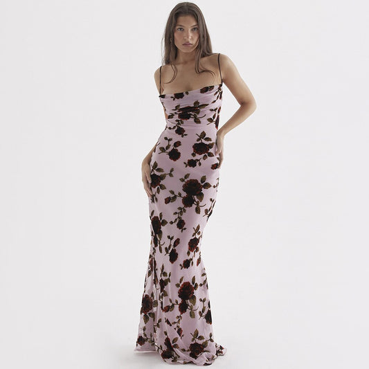 JAMI ROSE PRINT BACKLESS LACE UP MAXI DRESS