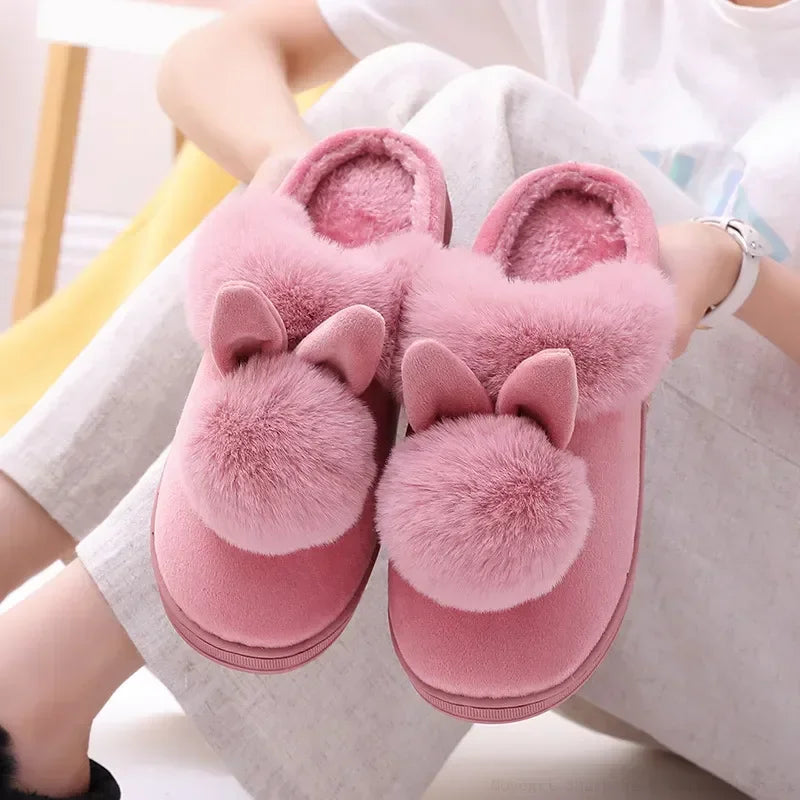 Fluffy Rabbit Plush Slippers for Women