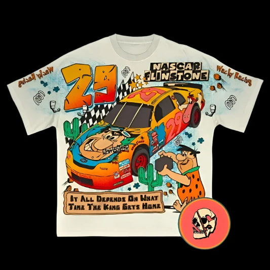 Flinston Cartoon Unisex Race-car T-Shirt Casual Streetwear