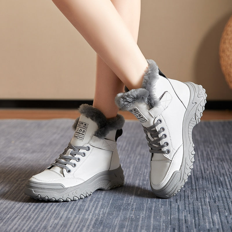 Women's Plush Ankle Leather Boots