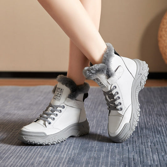Women's Plush Ankle Leather Boots