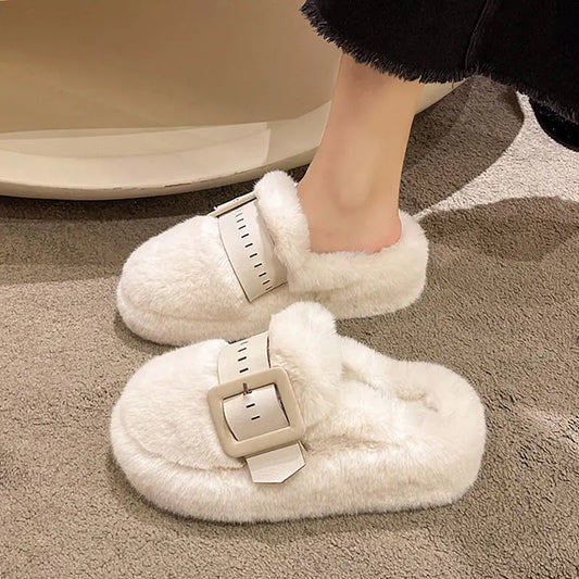 Fluffy Platform Slippers for Women