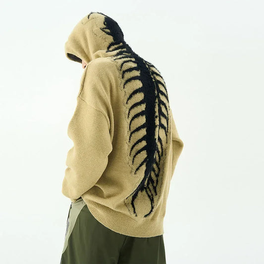 Hoodie Grunge Centipede Bone Knitted American Style Unisex