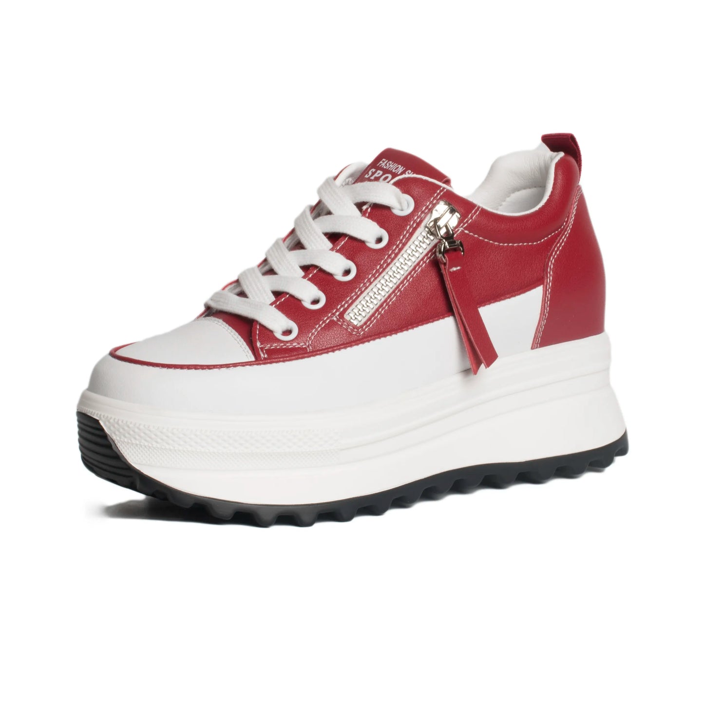 7cm Genuine Leather Women's Platform Wedge Sneakers