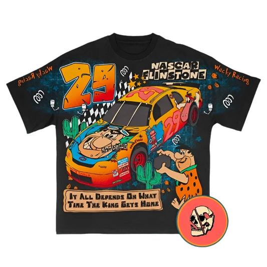 Flinston Cartoon Unisex Race-car T-Shirt Casual Streetwear