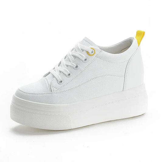 8cm Genuine Leather Women's Platform Sneakers