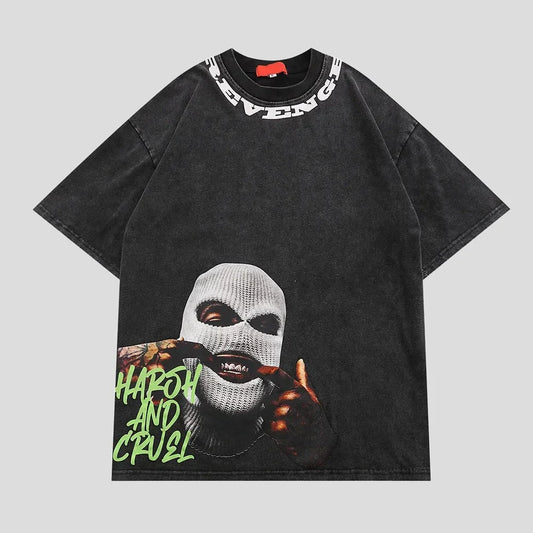 Washed Black T shirt - Off-Shoulder Cotton