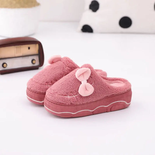Winter Indoor Fur Platform Bowknot Slippers for Women