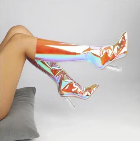 Clear PVC Knee High Boots