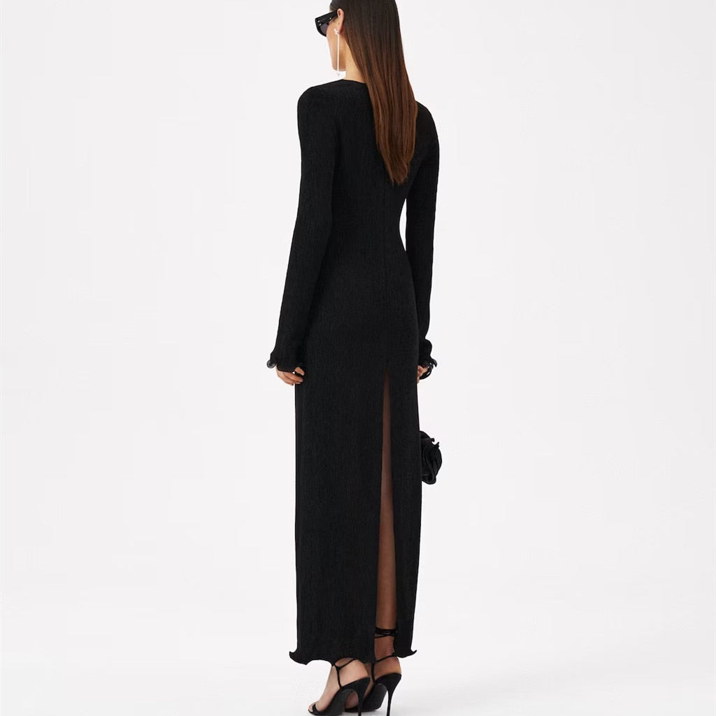 SAKURA MESH LONG SLEEVE MAXI DRESS with FLOWERS