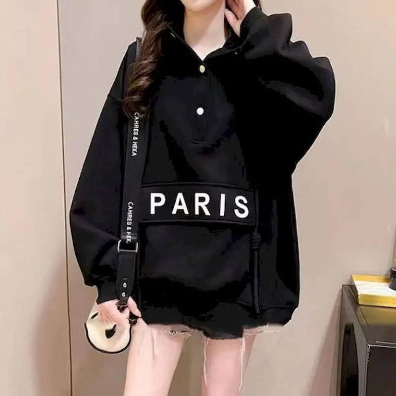 Women Spring-Autumn Thin Paris Hoodie Pullover