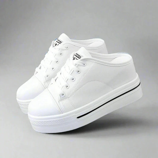 Slip-on Platform White Canvas Sneakers for Women